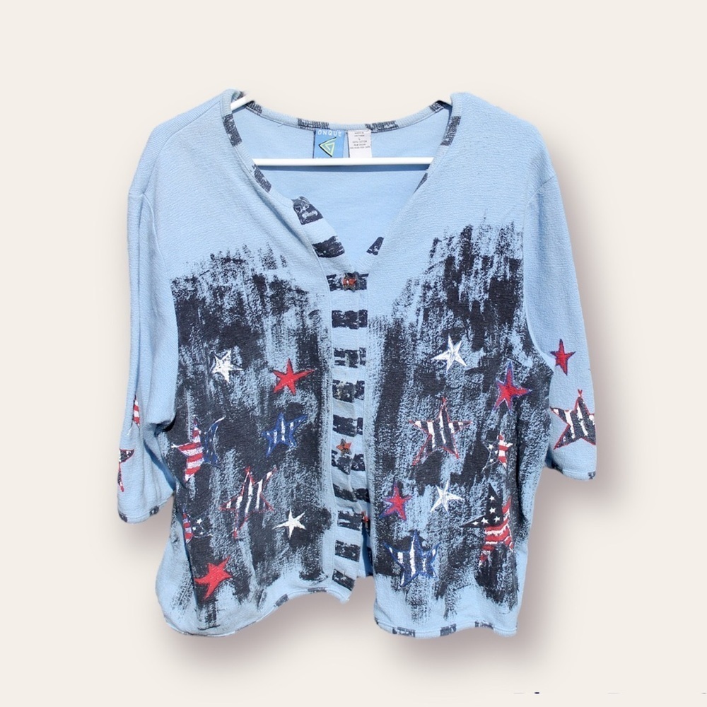USA Flag Stars Stripes Onque Cotton Cardigan Size L